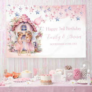 Fairy pink forest Happy Birthday  backdrop banner