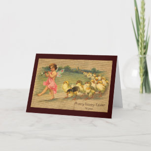 Fairy Piper and Chicks Vintage Easter Holiday Card