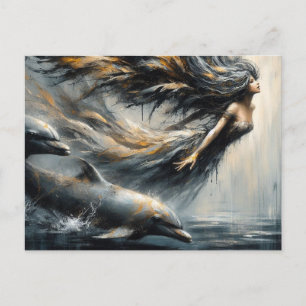 Fairy Playing With Dolphins Postcard