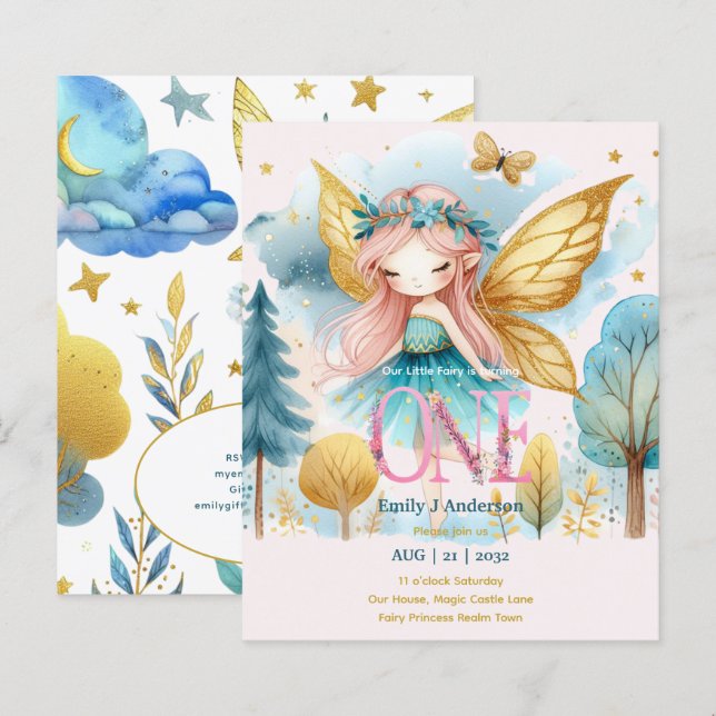 Fairy Princess 1st Birthday ONE Pink Fairycore (Front/Back)