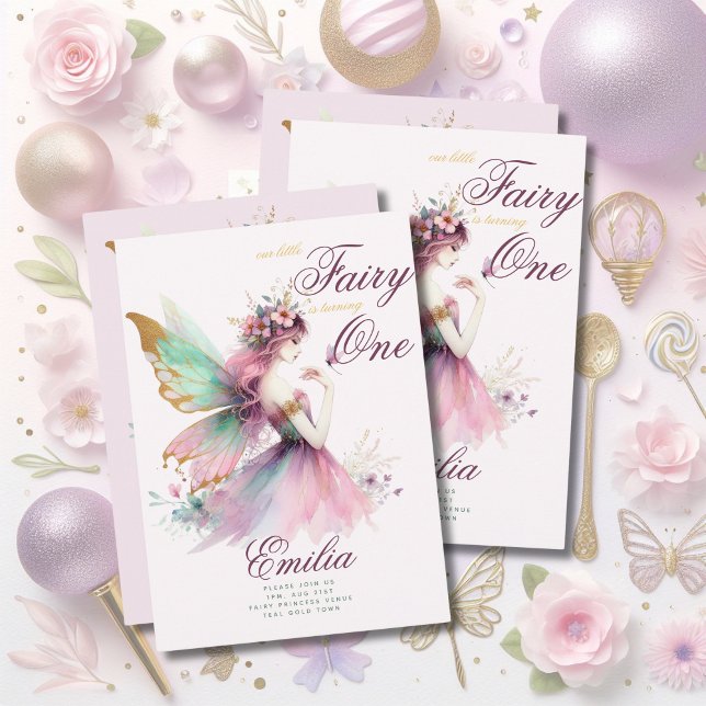 Fairy Princess 1st Birthday or EDIT AGE Teal Gold Invitation (Creator Uploaded)