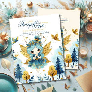 Fairy Princess 1st Birthday or EDIT AGE Teal Gold Invitation