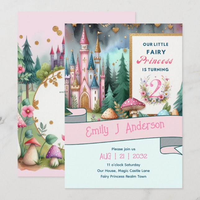 Fairy Princess 2nd Birthday TWO Pink Fairycore Invitation (Front/Back)