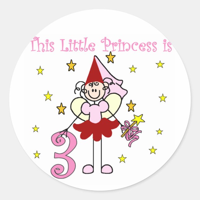 Fairy Princess 3rd Birthday Tshirts and Gifts Classic Round Sticker (Front)