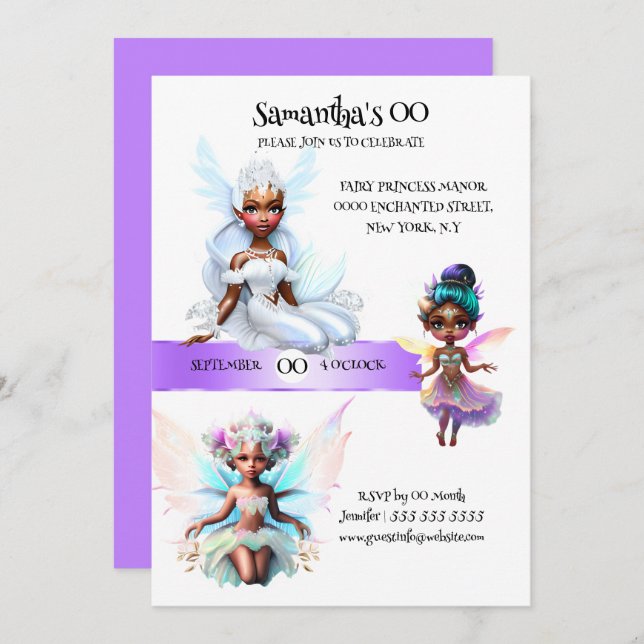 Fairy princess african american fairytale theme invitation (Front/Back)