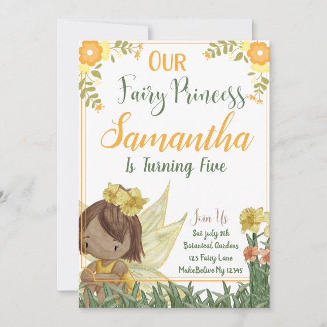 Fairy Princess Birthday Invitation Card (Front)