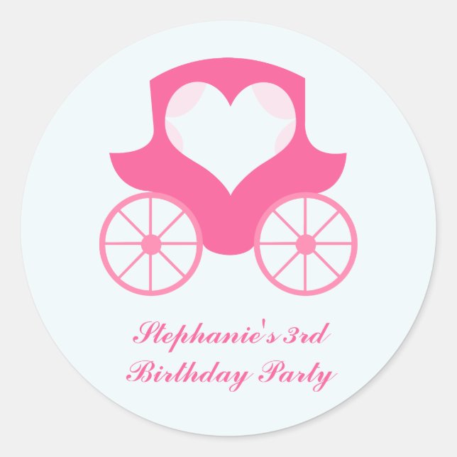 Fairy princess carriage birthday party stickers (Front)
