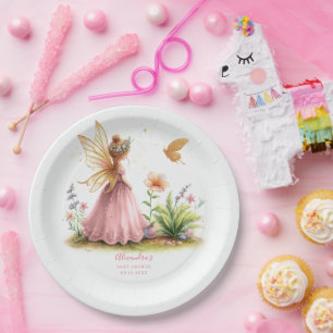 Fairy Princess Enchanted Pink Baby Girl Shower Paper Plate