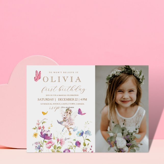 Fairy Princess Flower Garden Girls Birthday Photo  Invitation (Creator Uploaded)