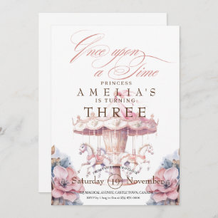 Fairy Princess Flower Pink Birthday Party 3rd Invitation