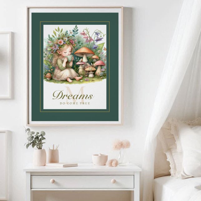 Fairy Princess Magic Tea Monogram Inspirational Poster (enchanted garden fairy princess tea mushrooms nursery kids decor poster personalized monogram cute)
