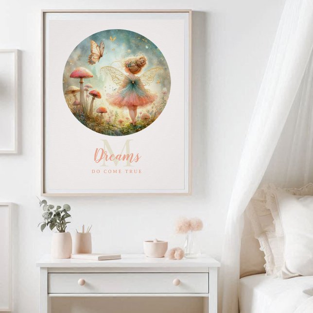 Fairy Princess Magical Garden Dreamy Inspirational Poster (enchanted garden fairy princess mushrooms magical nursery kids decor personalized monogram inspire)