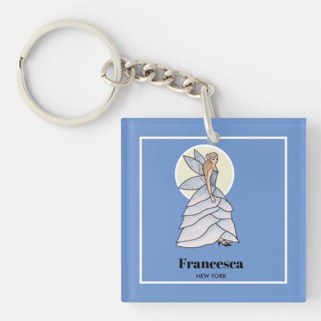 Fairy Princess Petals Dress Fashion Illustration Key Ring (Front)