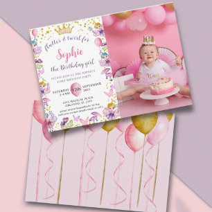Fairy Princess Pink & Gold 1st Birthday Invitation