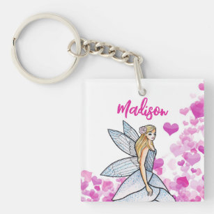 Fairy Princess Pink Hearts Fashion Illustration Key Ring