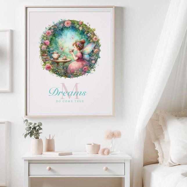 Fairy Princess Roses Garden Tea Holo Inspirational Poster (enchanted garden fairy princess tea roses magical nursery kids decor personalized monogram inspire)