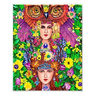 Fairy Princess Sisters Owl original art nouveau Po Photo Print