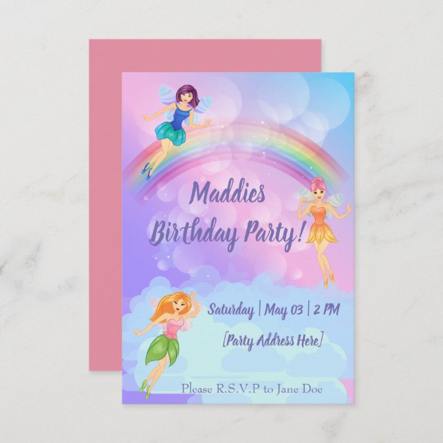 Fairy Rainbow Birthday Invitations (Front/Back)