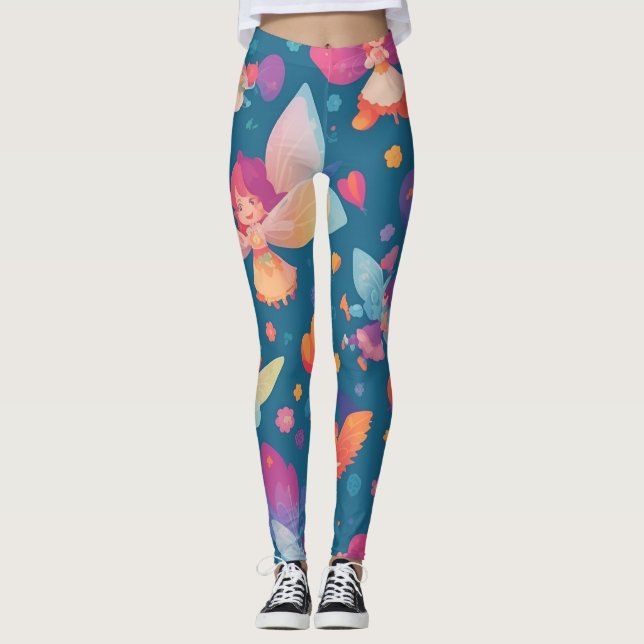 Fairy Rainbow Colourful Personalised Pattern Leggings (Front)