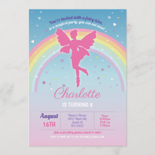 Fairy Rainbow Party Birthday Pink Magical Fairies Invitation
