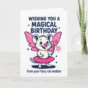 Fairy Rat Mother Birthday Card: Funny Pink Animal  Holiday Card