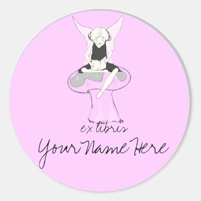 Fairy Reading on Mushroom Classic Round Sticker (Front)