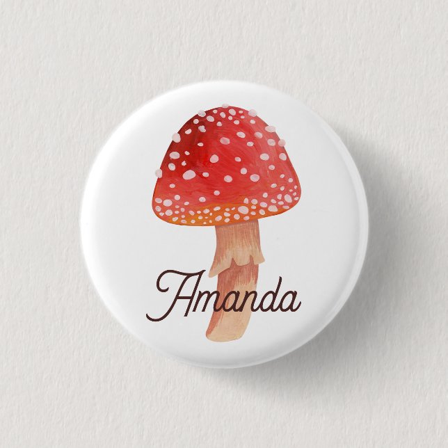 Fairy red mushroom. Woodland fly agaric. Amanita 3 Cm Round Badge (Front)