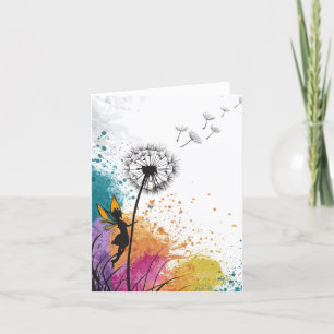 Fairy shaking a dandelion blank card