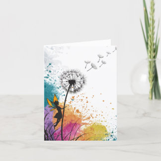 Fairy shaking a dandelion blank card
