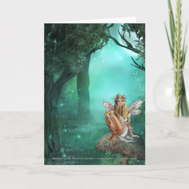 Fairy Sitting on a Mushroom Patch Greeting Card Up (Front)