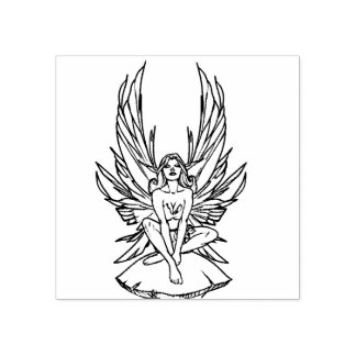 Fairy sitting on a mushroom rubber stamp