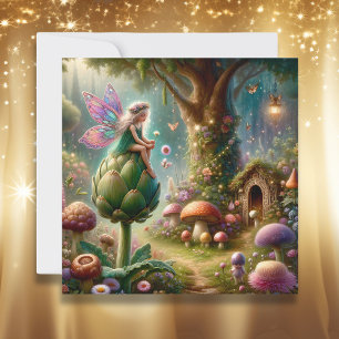 Fairy sitting on an Artichoke Magical Illutration Card