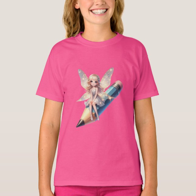 Fairy Sitting on Pencil T-shirt Back To School (Front)
