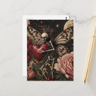 Fairy Skeleton and Peony Flowers Dark Fantasy  Postcard