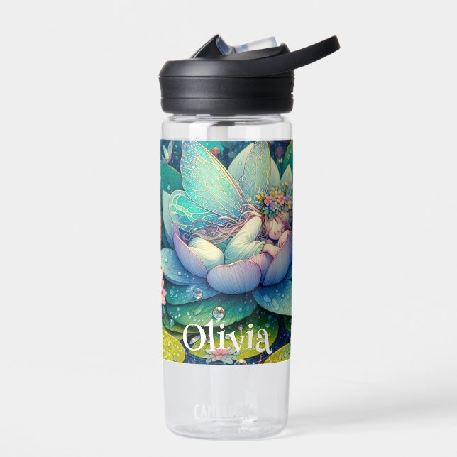 Fairy Sleeping on a Flower Fairytale Personalised Water Bottle (Left)