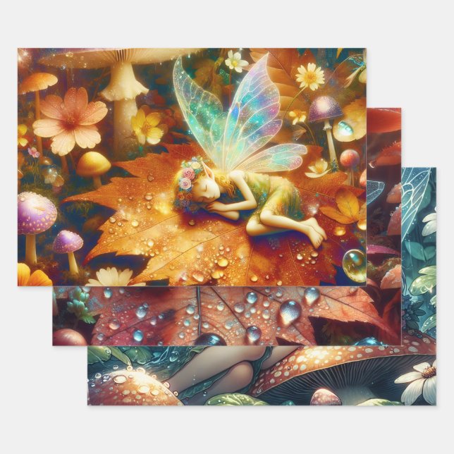 Fairy Sleeping on a Flower Personalised Wrapping Paper Sheet (Set)
