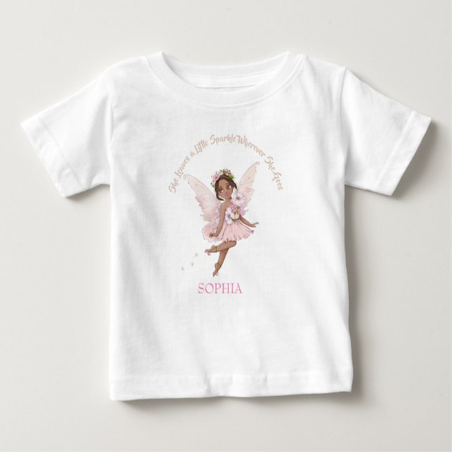 Fairy Sparkle  Cute Pink Dark Hair Baby T-Shirt (Front)