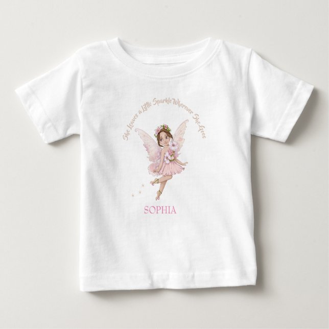 Fairy Sparkle Dark Hair  Cute Pink Baby T-Shirt (Front)