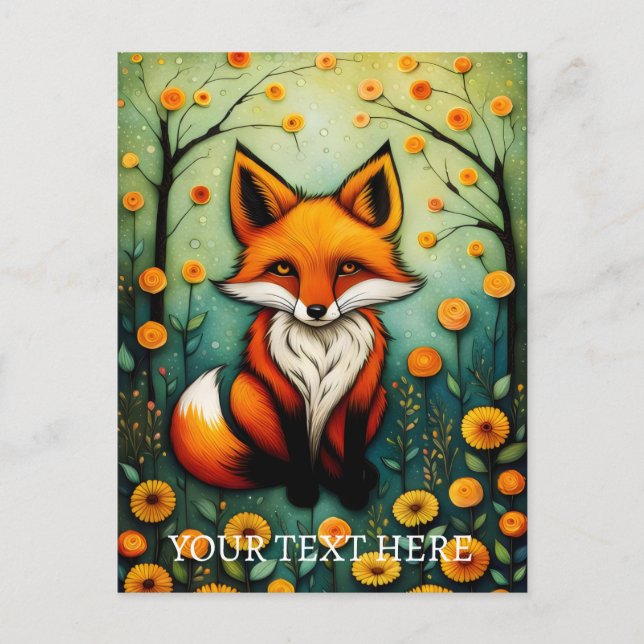 Fairy Spring Colourful Floral Fox Painting Postcard (Front)
