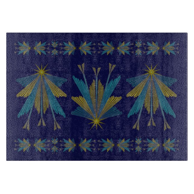 Fairy Stars Navy Glass Cutting Board 11.5x8 (Front)