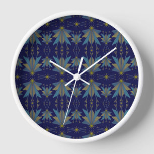 Fairy Stars Navy Wood Framed Clock