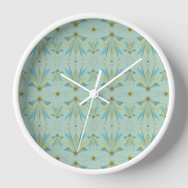 Fairy Stars Pistachio Wood Framed Clock (Front)