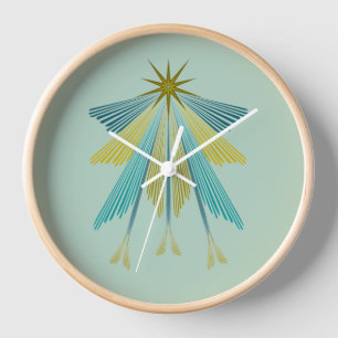 Fairy Stars Pistachio Wood Framed Clock