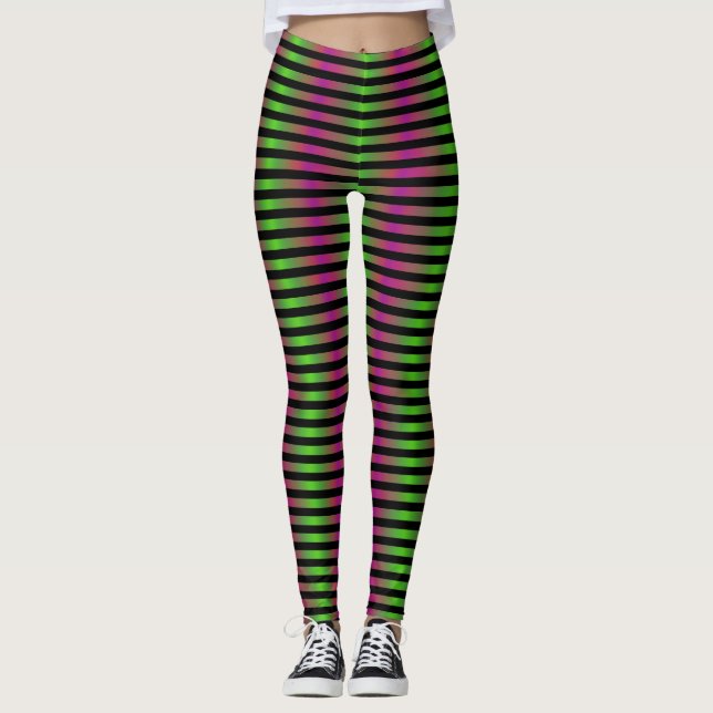 Fairy Stripe Evil Witch Green and Purple Gradient Leggings (Front)