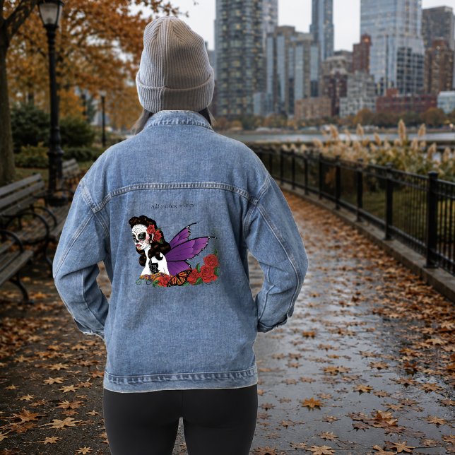 Fairy Sugar Skull Purple Wings Roses Sunset Denim Jacket (Creator Uploaded)