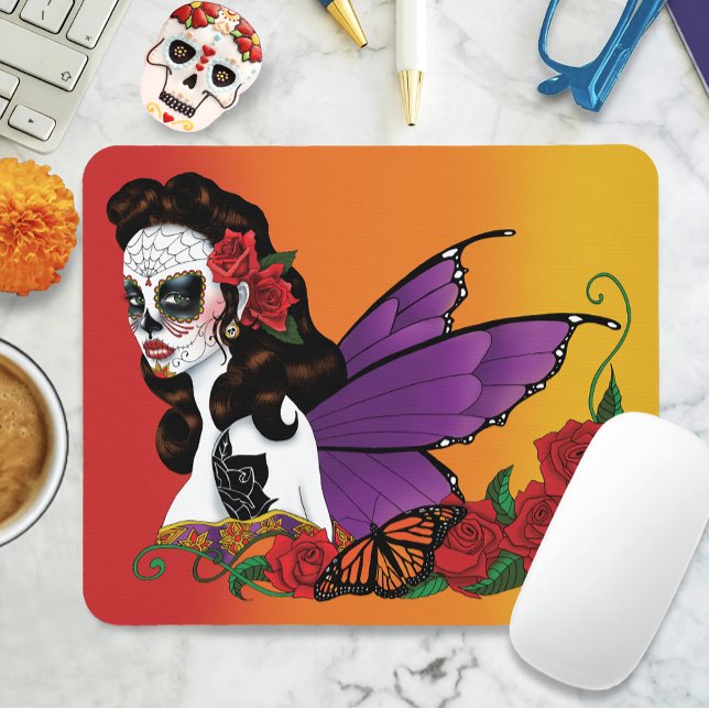 Fairy Sugar Skull Purple Wings Roses Sunset Mouse Pad (Creator Uploaded)