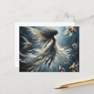 Fairy Swims with Orange and White Fish Postcard