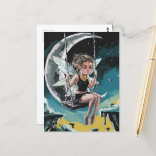 Fairy Swinging from the Moon Postcard