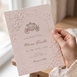 Fairy Tale Carriage Embossed Floral Bridal Shower Invitation