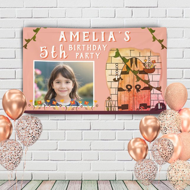 Fairy Tale Castle Door Flower Birthday Party Photo Banner (Creator Uploaded)